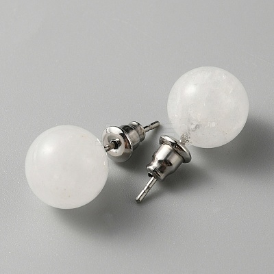 Natural Quartz Crystal Round Stud Earrings EJEW-WH0012-043P-14-1