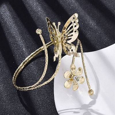 Flower & Butterfly Alloy Arm Cuff Bangles for Girl Women AJEW-A063-01F-G-1