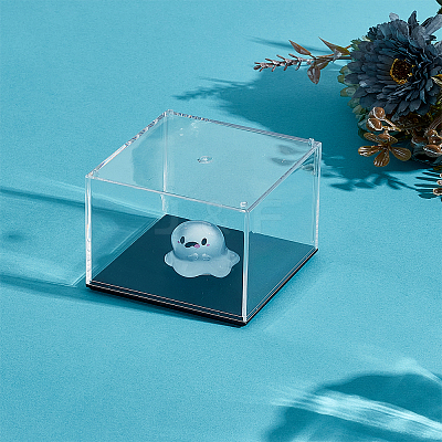 1Pc Square Plastic Minifigures Display Cases with Black Base ODIS-LP0001-10-1