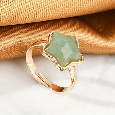 Star Natural Green Aventurine Adjustable Rings RJEW-H241-01G-04-1