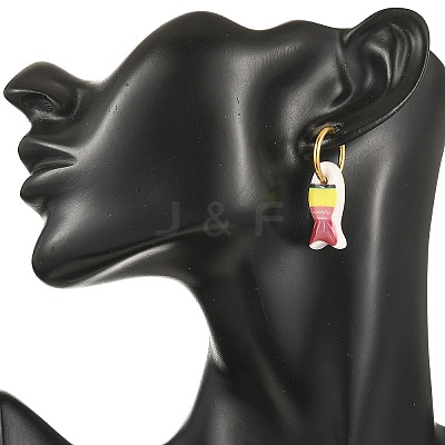 Handmade Porcelain & 316L Surgical Stainless Steel Hoop Dangle Earrings EJEW-JE07530-1