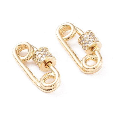 Brass Micro Pave Clear Cubic Zirconia Screw Carabiner Lock Charms KK-F814-38G-1