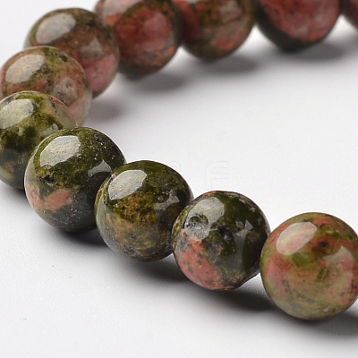 Natural Unakite Round Bead Stretch Bracelets BJEW-L594-A02-1