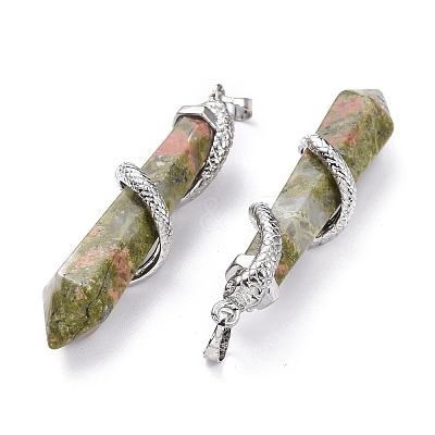 Natural Unakite Big Pointed Pendants X-G-F696-B06-1