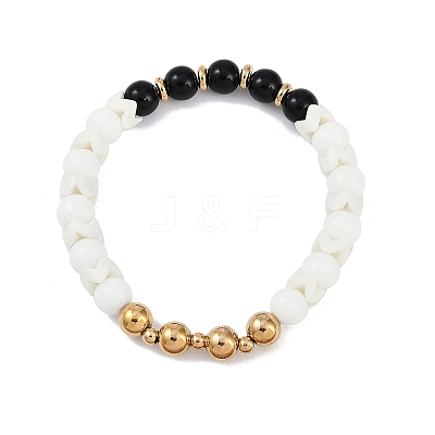 Ion Plating(IP) 304 Stainless Steel & Round Glass Beaded Stretch Bracelets for Women Men BJEW-M046-04G-1