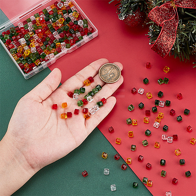 300Pcs 6 Colors Christmas Themed Transparents Glass Beads GLAA-PH0003-53-1