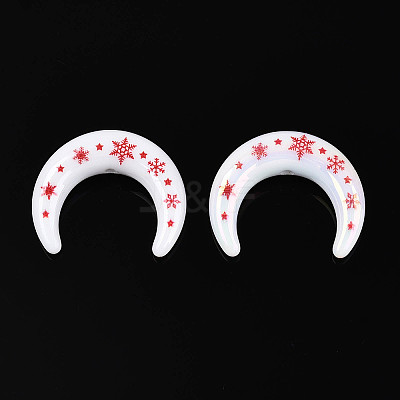 Christmas UV Plating Printed Opaque Acrylic Beads MACR-N018-07A-1