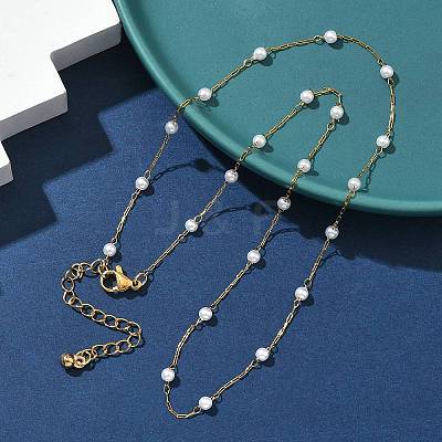 304 Stainless Steel and ABS Imitation Pearl Necklaces NJEW-JN05267-1