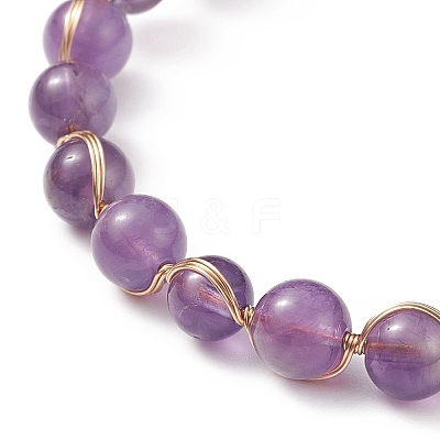 5Pcs 5 Style Natural Mixed Gemstone Round Beaded Cuff Bangles Set BJEW-JB09011-1