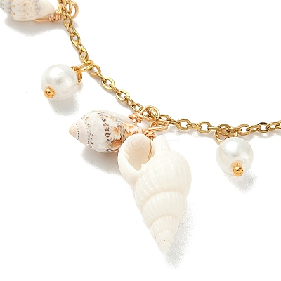 Natural Spiral Shell & Glass Pearl Charm Bracelets BJEW-JB09973-1