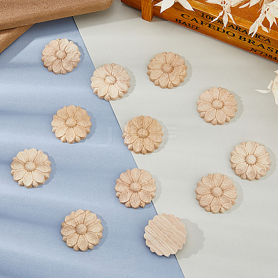 12Pcs Wood Timber Carved Onlay Applique AJEW-FH0007-93A-1