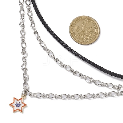 Summer 304 Stainless Steel Figaro Chain & Braided Leather Cord Chain Belts NJEW-C00034-1