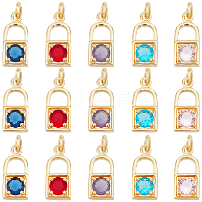15Pcs 5 Colors Real 18K Gold Plated Brass Micro Pave Cubic Zirconia Charms ZIRC-BBC0002-32-1