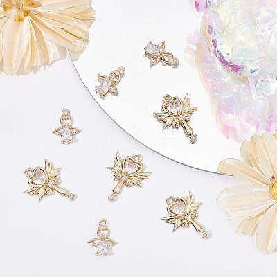 20Pcs 2 Style Rack Plating Brass Micro Pave Clear Cubic Zirconia Pendants KK-FH0004-22-1