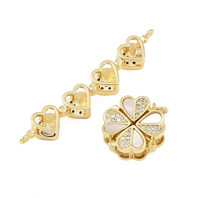 Brass Micro Pave Clear Cubic Zirconia and Natural Shell Connector Charms SH-CBA3723-01G-1