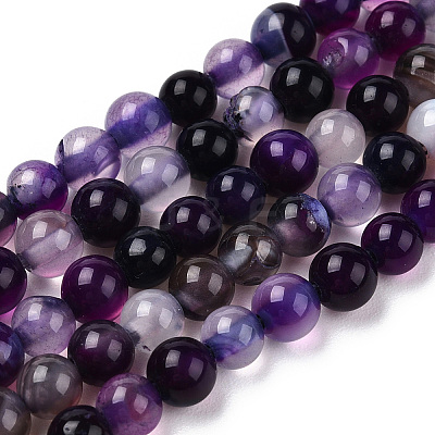 Natural Striped Agate/Banded Agate Bead Strands G-T046-4mm-B01-1