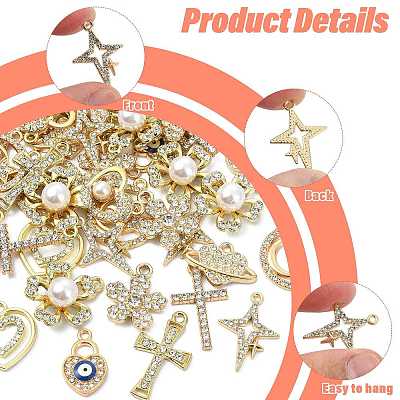 50Pcs 10 Styles Alloy Crystal Rhinestone Pendants ALRI-FS0001-14-1
