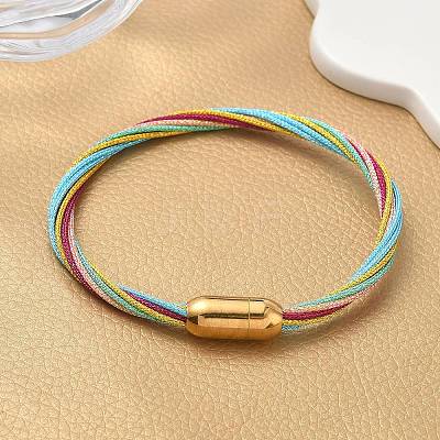 304 Stainless Steel with Polyester Metallic Cord Bracelets for Women BJEW-Z145-01G-33-1