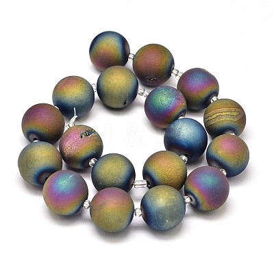 Round Electroplated Natural Druzy Geode Quartz Crystal Beads Strands G-A143B-20mm-03-1