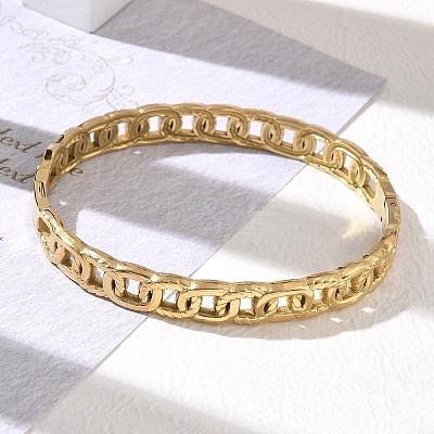 304 Stainless Steel Oval Ring Link Chain Hinged Cuff Bangles SA-CBAB92B-08G-1