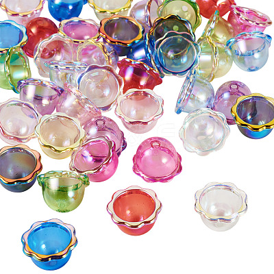 40Pcs 10 Colors UV Plating Acrylic Bead Caps PACR-TA0001-22-1