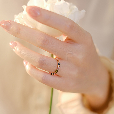 Natural Rainbow Tourmaline Round Beaded Finger Rings WGDC3AE-01-1