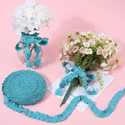 20 Yards Ruffled Polyester Elastic Lace Trim EW-WH0018-01C-1