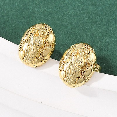 Brass Oval with Human Stud Earrings EJEW-F400-24A-G-1