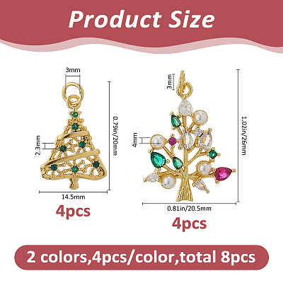 8Pcs 2 Styles Brass with Cubic Zirconia Pendants KK-FH0008-18-1