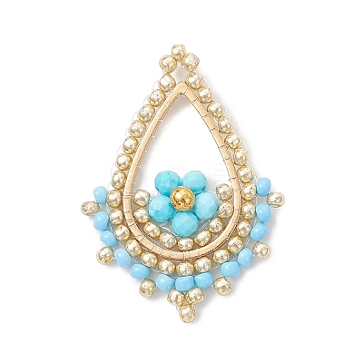 Faceted Round Dyed Natural Magnesite & Glass Seed Beaded Pendants PALLOY-MZ01097-04-1