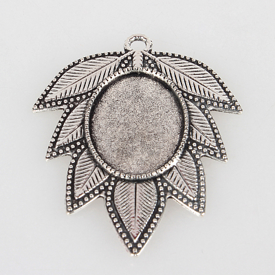 Tibetan Style Alloy Leaf Pendant Cabochon Settings X-TIBEP-N003-44AS-1