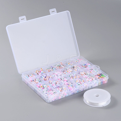 DIY 26 Letter Acrylic Beads Stretch Bracelets Kits for Children's Day DIY-LS0001-04-1