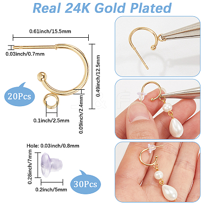 24Pc 304 Stainless Steel Stud Earring Findings STAS-SC0009-56-1