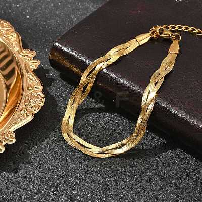 304 Stainless Steel Herringbone Chains Bracelets for Women BJEW-B137-02G-1