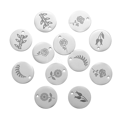 12Pcs 6 Style 304 Stainless Steel Plant Charms STAS-CJ0001-140-1