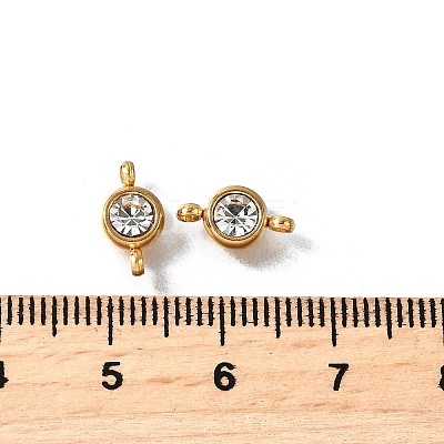 201 Stainless Steel Crystal Rhinestone Flat Round Connector Charms STAS-F318-04G-1