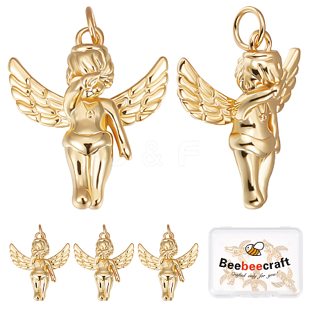 Beebeecraft Angel Brass Pendants KK-BBC0005-25-1