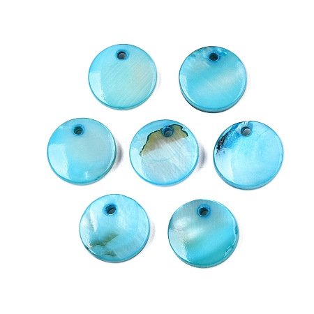 Natural Freshwater Shell Dyed Flat Round Charms SHEL-N036-10-1