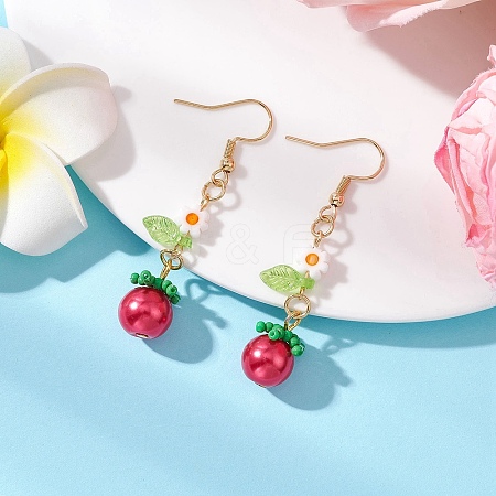 304 Stainless Steel Tomato Dangle Earrings EJEW-MZ00464-01-1