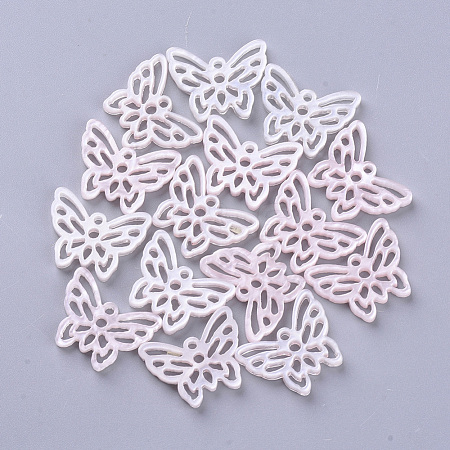  Jewelry Beads Findings Cellulose Acetate(Resin) Pandants, Butterfly, Pink, 14x18x2.5mm, Hole: 1.5mm
