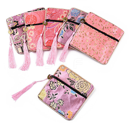 Chinese Brocade Tassel Zipper Jewelry Bag Gift Pouch ABAG-F005-11-1