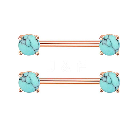 304 Stainless Steel Pave Synthetic Turquoise Half Round Nipple Barbells WGD80F3-05-1