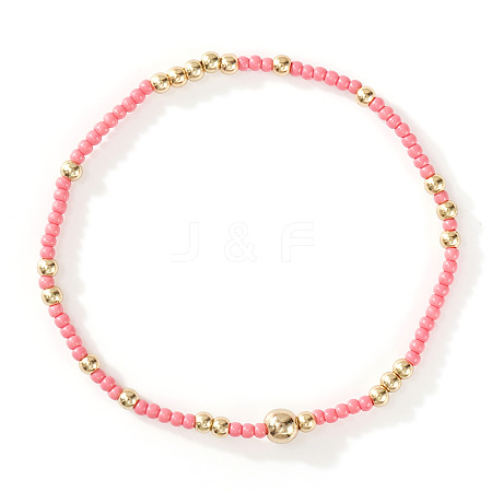 Glass Seed Beads & CCB Beads Stretch Bracelets TB4137-32-1