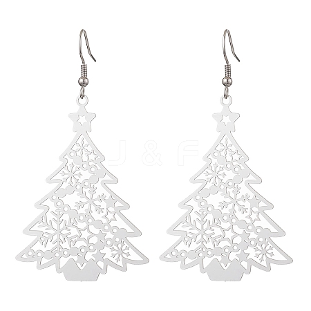 Non-Tarnish Hollow Christmas Tree 201 Stainless Steel Dangle Earrings for Women EJEW-JE05876-1