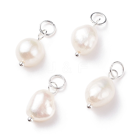 Grade B Natural Cultured Freshwater Pearl Charms X-PALLOY-JF01497-03-1