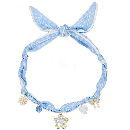 Flower Alloy Enamel & Resin & Glass & Plastic Pearl & Rhinestone Tassel Scarf Choker Necklaces NJEW-SP0001-16C-1