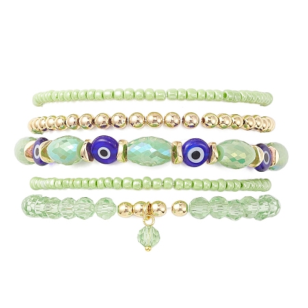 5Pcs 5 Style Glass & Lampwork Evil Eye Stretch Bracelets Set BJEW-JB09619-04-1
