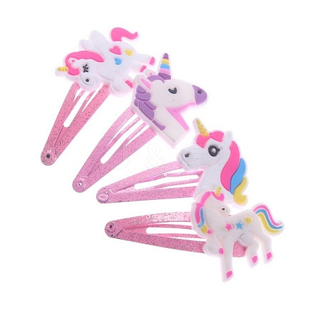 4Pcs 4 Style Cute Unicorn Children's Alloy Hair Clips PW-WG758B6-01-1