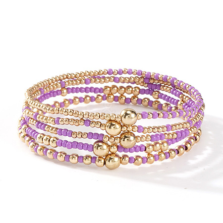 Gold Beaded Friendship Bracelet Set Handmade Stacking Jewelry for Women TB4137-7-1