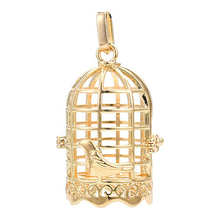 Rack Plating Brass Cage Pendants KK-Q402-14KC-1